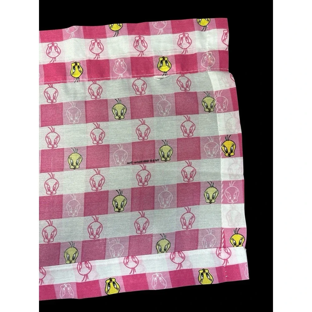 Lot of 2 Vintage 1999 Tweety Bird Valances‎ Looney Tunes Pink Gingham Curtains